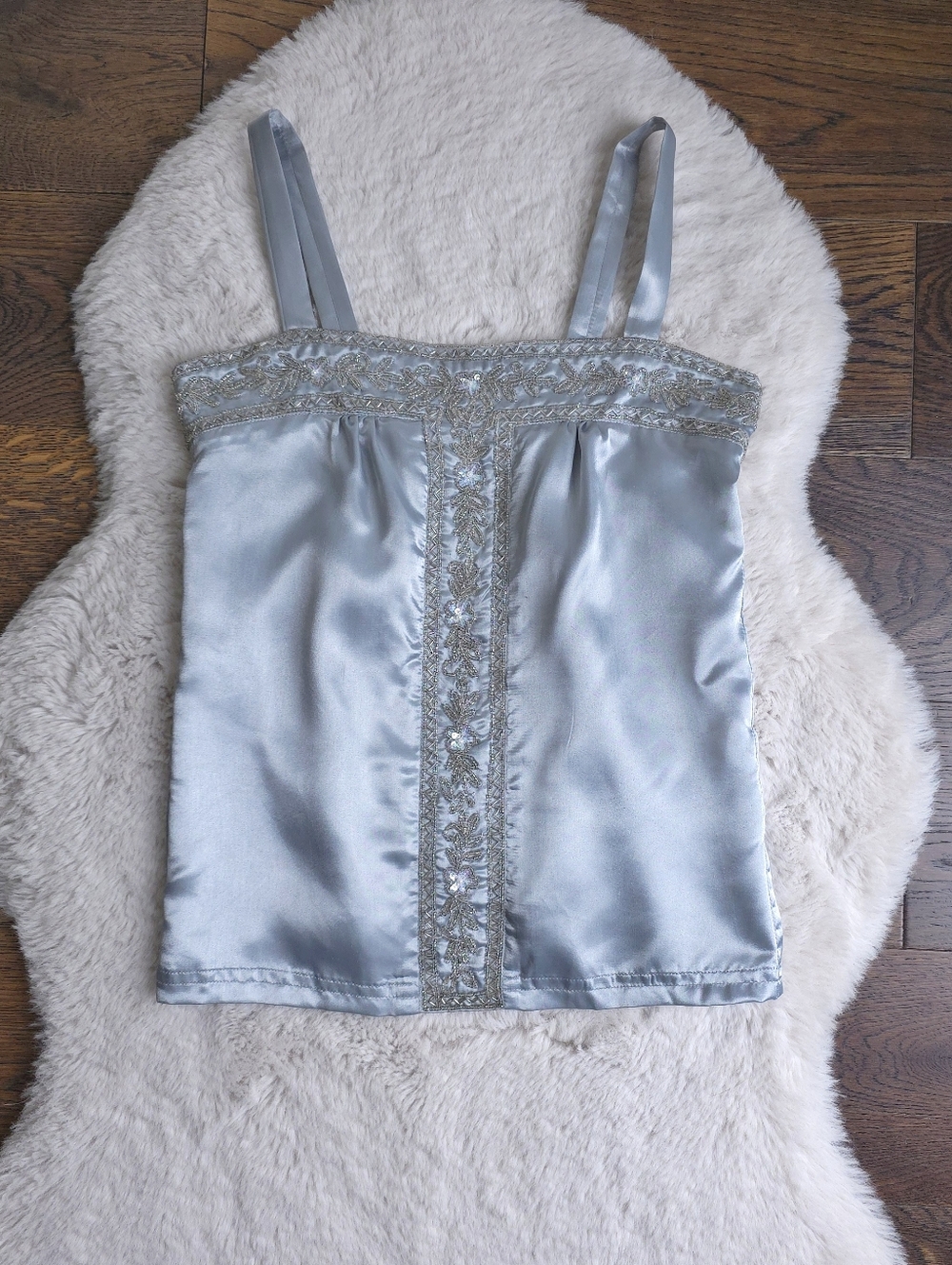 Y2K Beaded Silver Satin Camisole